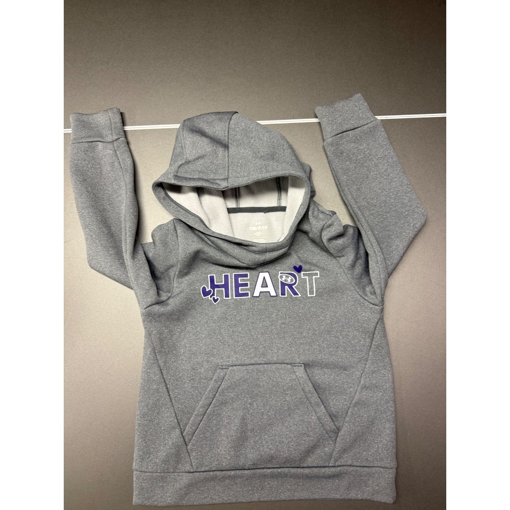 Under Armour Girls Gray Heart Graphic Hoodie Fleece Sweatshirt YSM Small